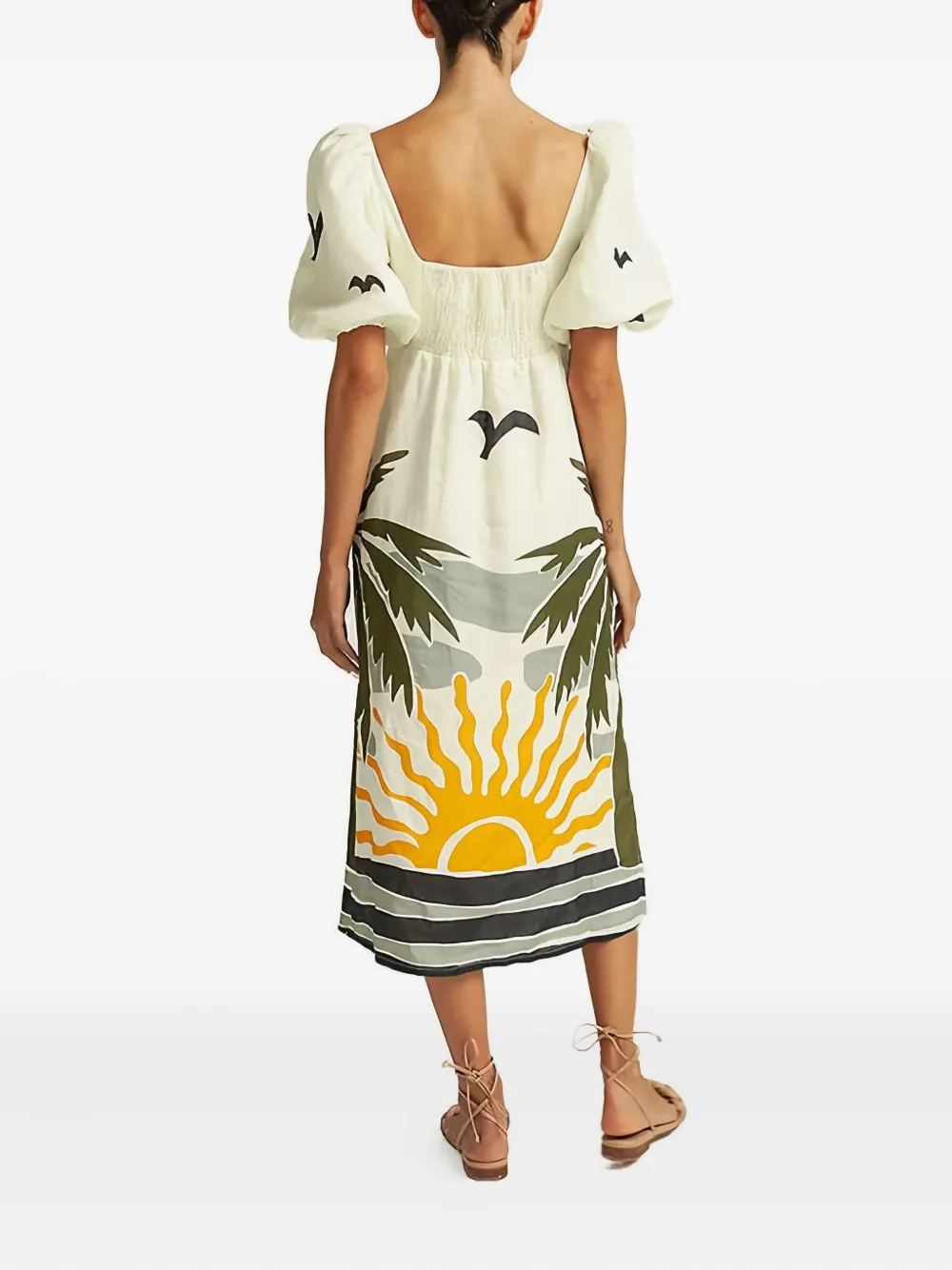 Cala De La Cruz Timbiqui Puff-sleeve Printed Midi Dress In White