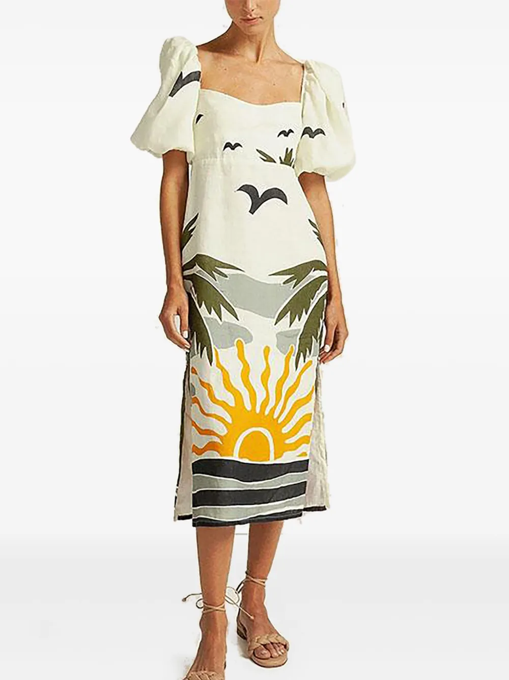 Cala de la Cruz Timbiqui midi-jurk met pofmouwen en print - Wit