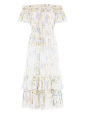 knee length dresses for ladies Printed Ruffle-Hem Strap Midi Dress Blush Petal / M