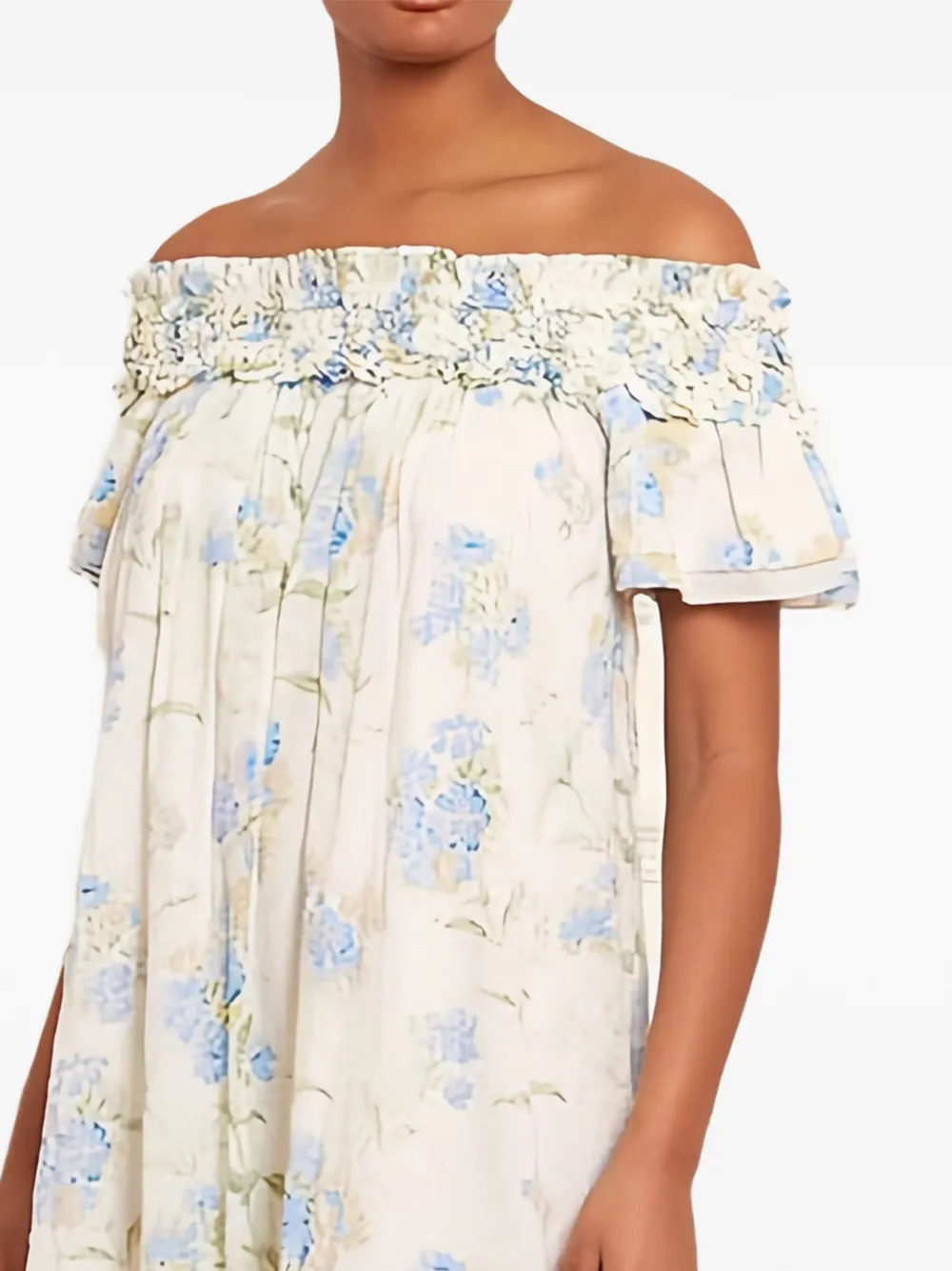 Needle & Thread Midi-jurk met ruches en bloemen Wit