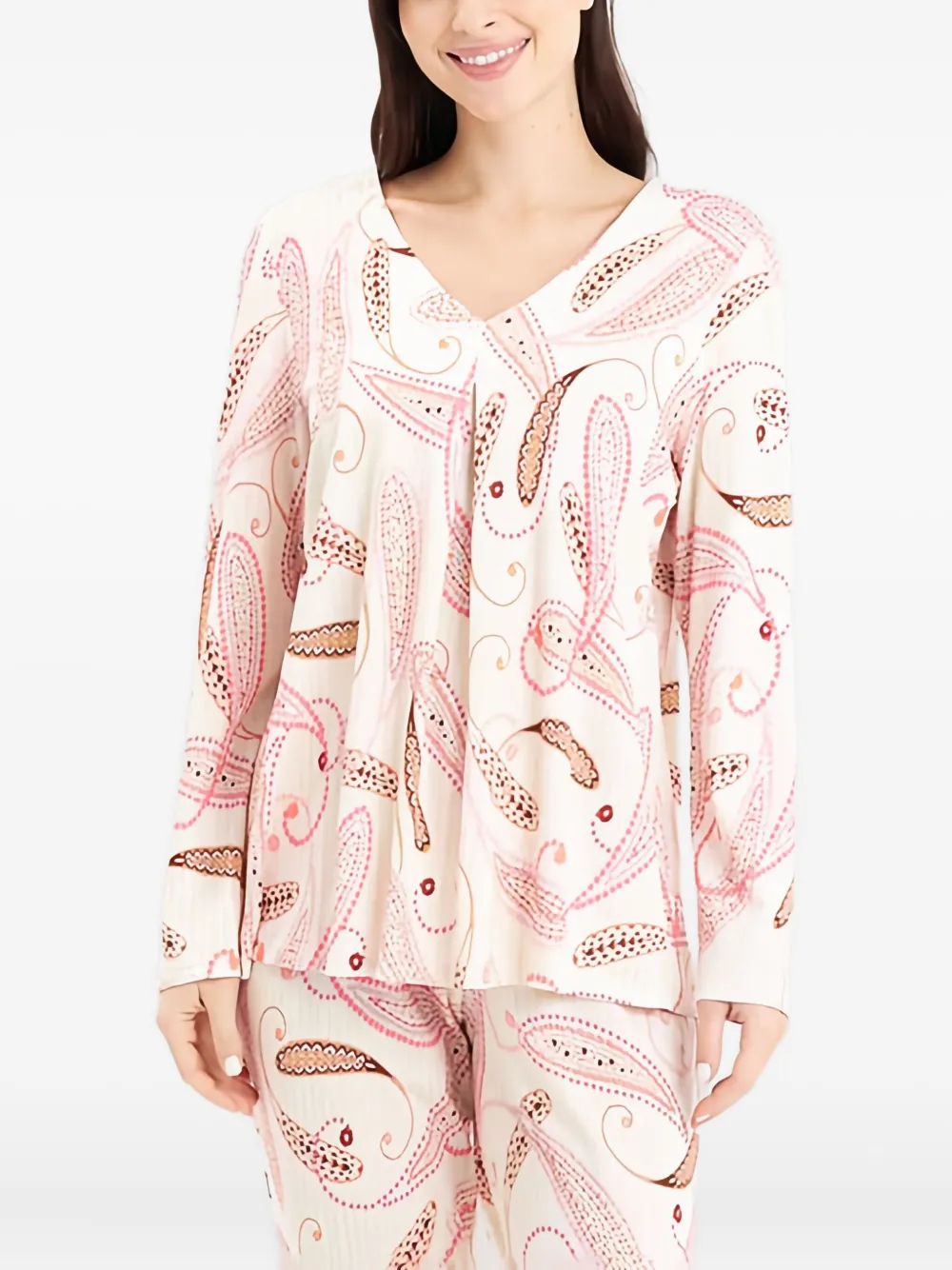Louis Feraud Pyjama met V-hals en paisley-print Roze