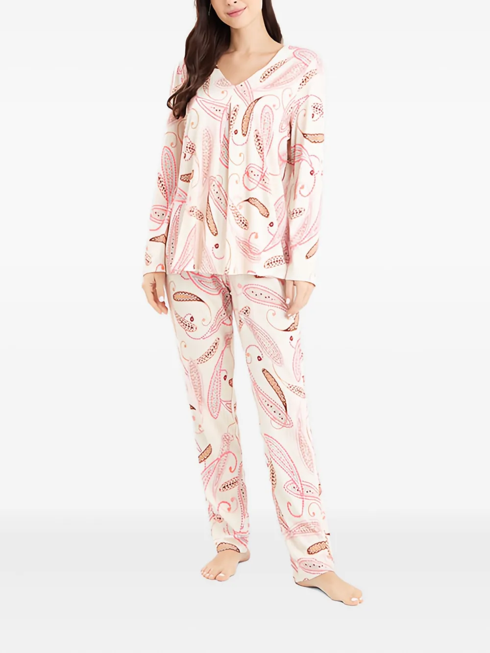 Louis Feraud Pyjama met V-hals en paisley-print Roze
