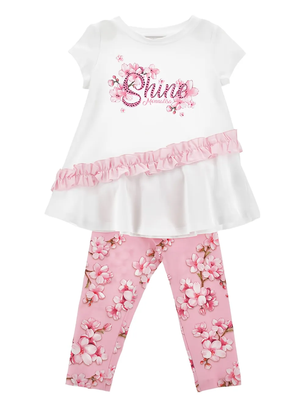 Monnalisa Jogginganzug mit Blumen-Print | Weiß | Image 1