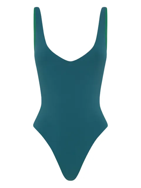 Bond-eye V-neck contrast straps swimsuit