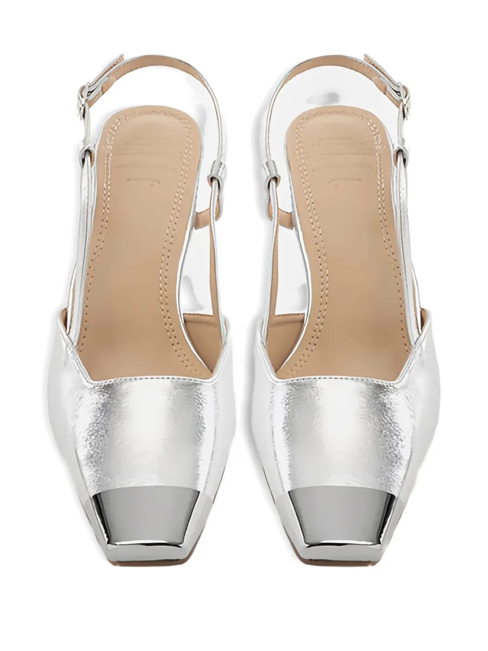 Twenty Four Haitch Square Toe Strap Pumps In Silver