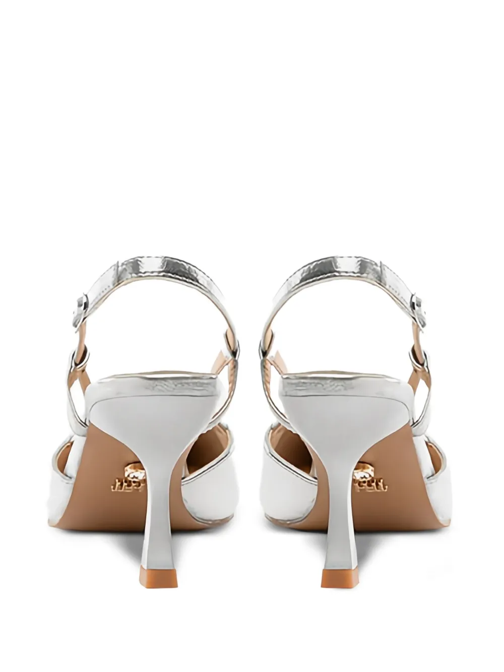 Twenty Four Haitch Square Toe Strap Pumps In Silver