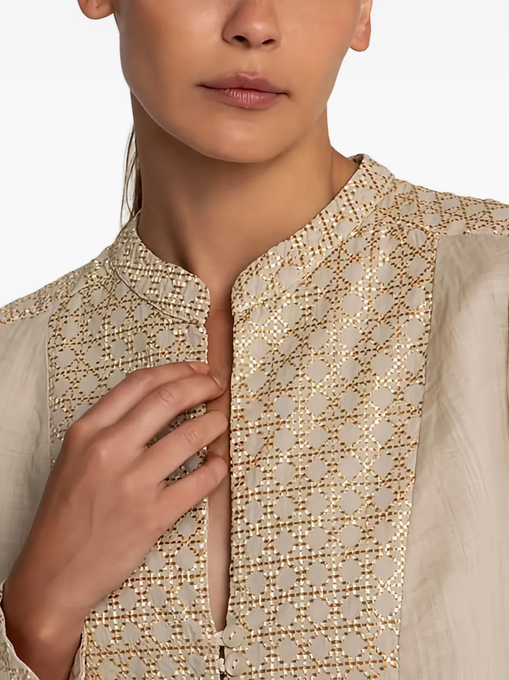 GREEK ARCHAIC KORI Blouse met kruisprint Beige