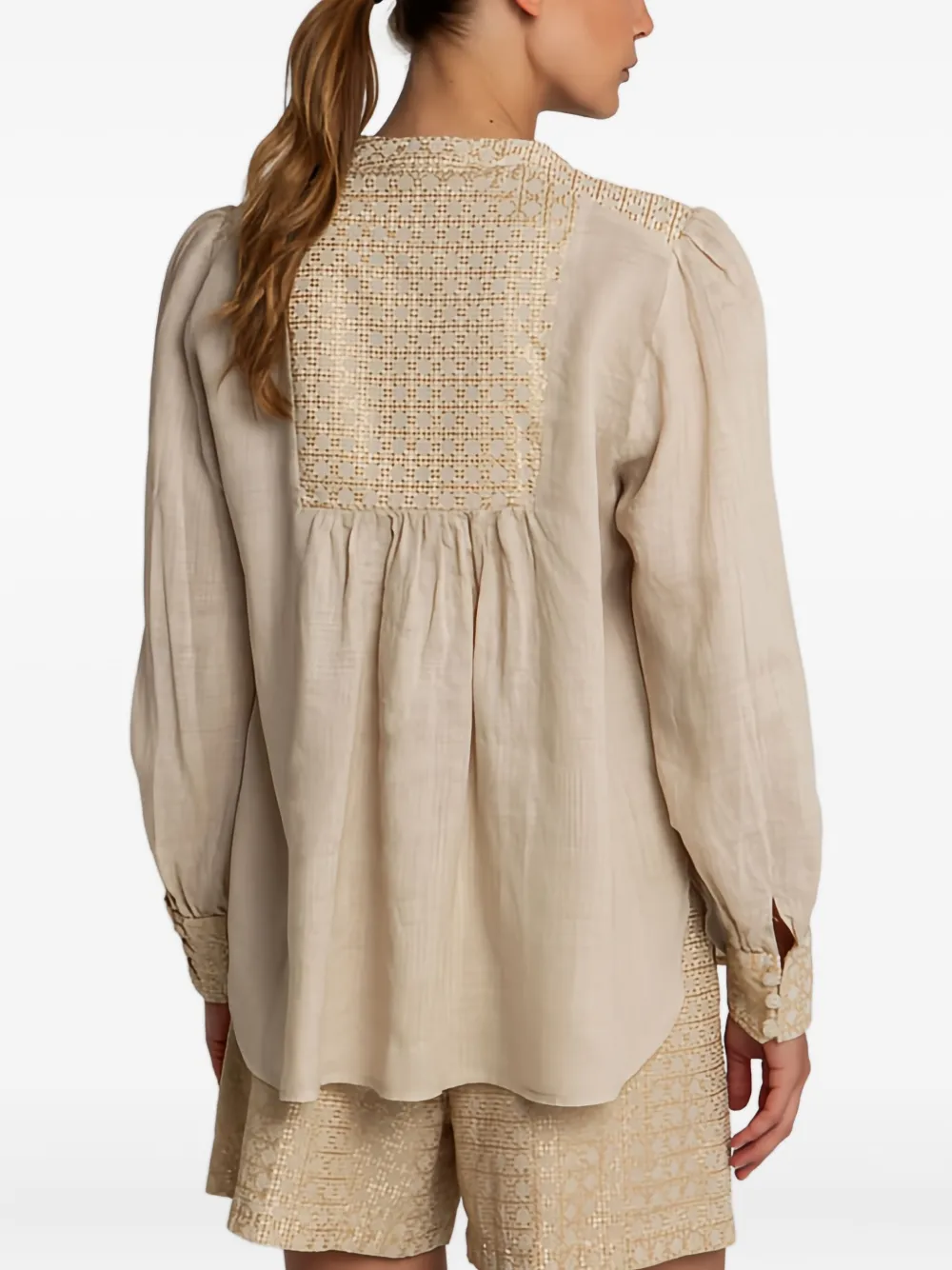 GREEK ARCHAIC KORI Blouse met kruisprint Beige