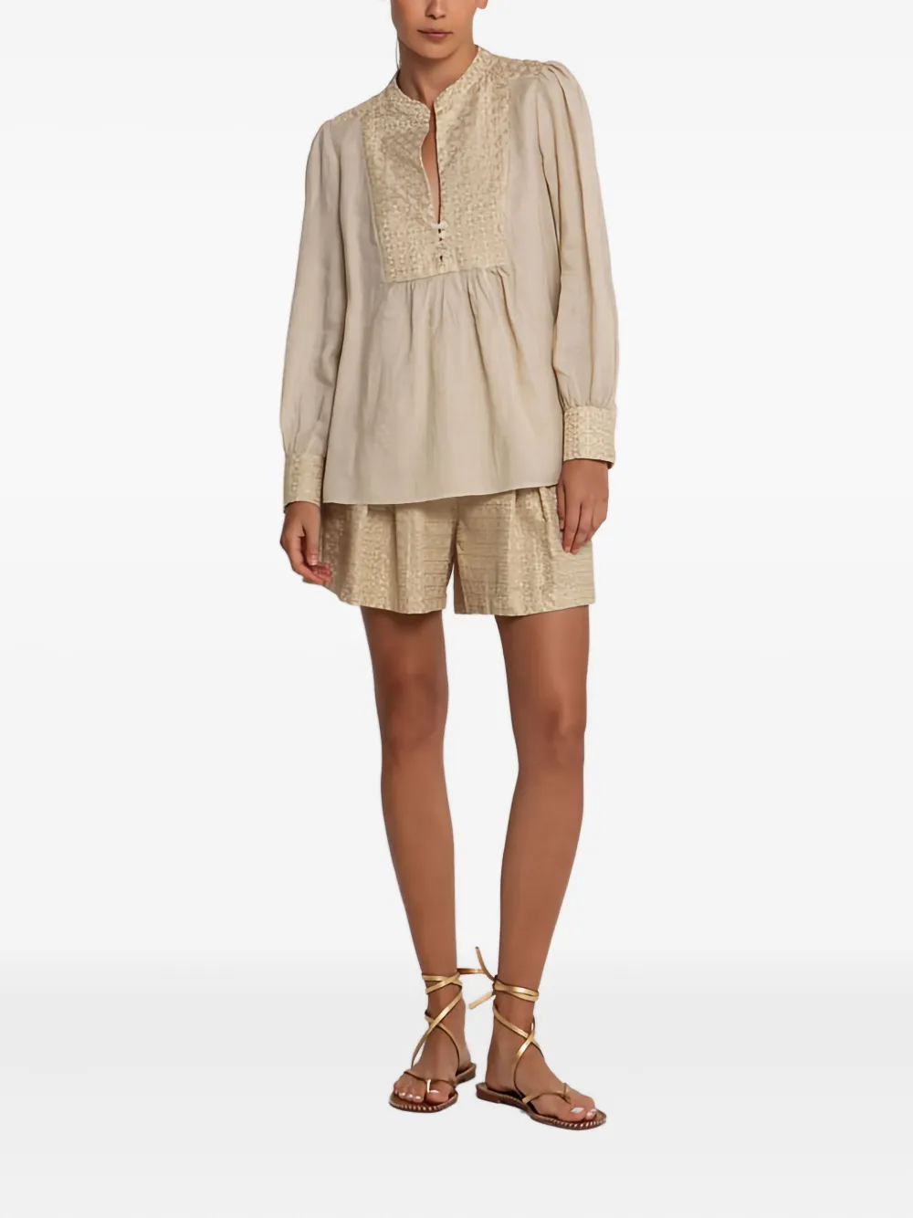 GREEK ARCHAIC KORI Blouse met kruisprint - Beige