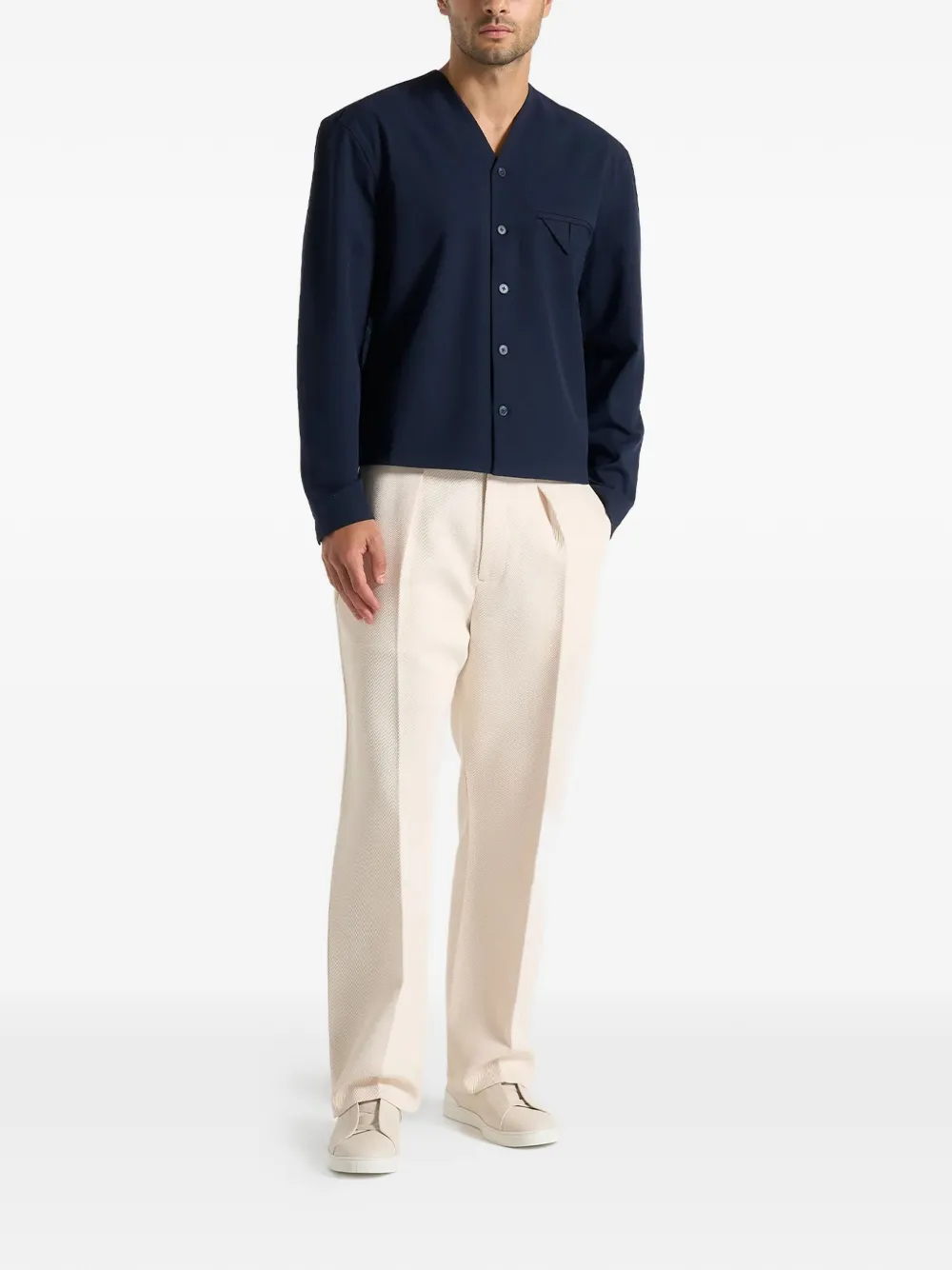 Manière De Voir Zac V-neck chest-pocket shirt - Blauw