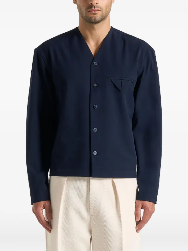 Manire De Voir Zac boxy-fit v-neck long-sleeve Blue Shirt | Blue |  FARFETCH UZ