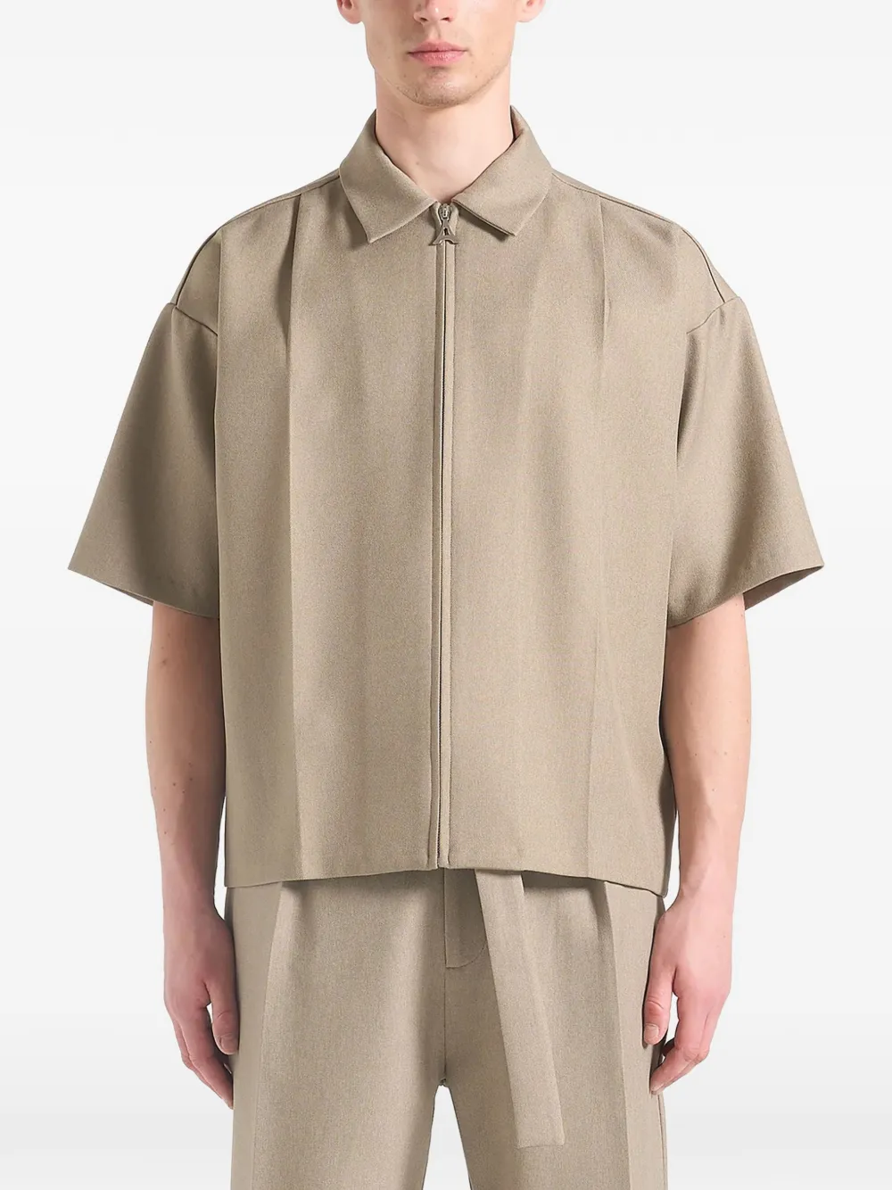 Boxy-Fit Pressed-Crease Beige Shirt