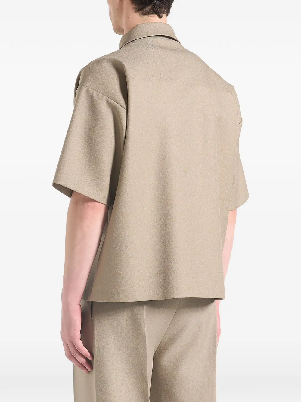 Boxy-Fit Pressed-Crease Beige Shirt
