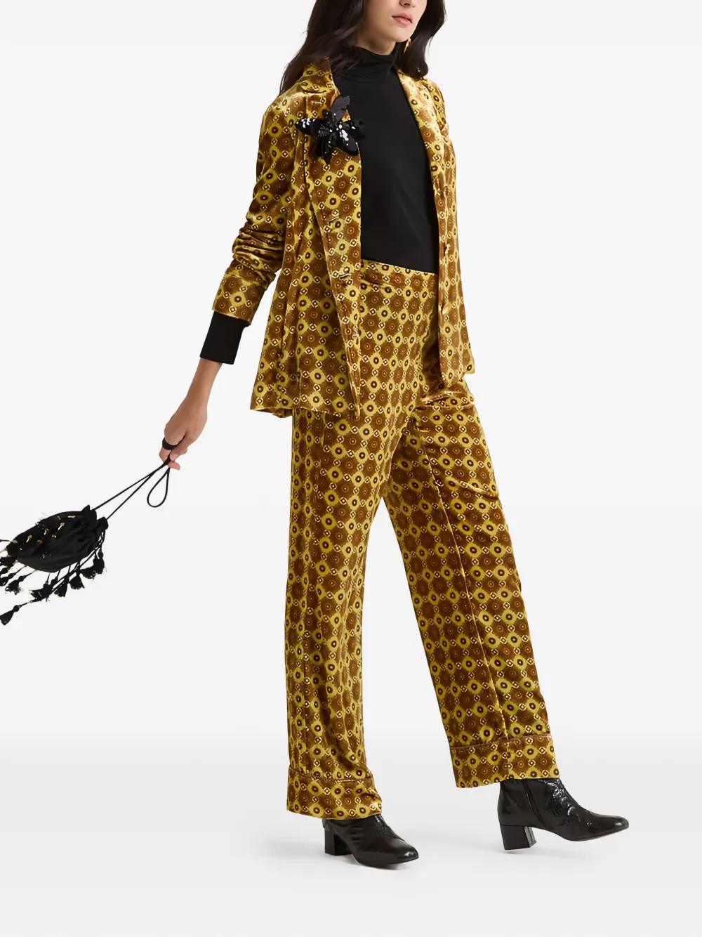 Maliparmi Velvet Patterned Trousers In Yellow