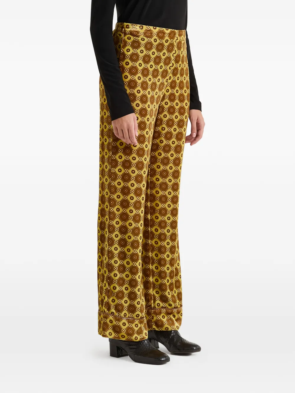 Maliparmi Velvet Patterned Trousers In Yellow
