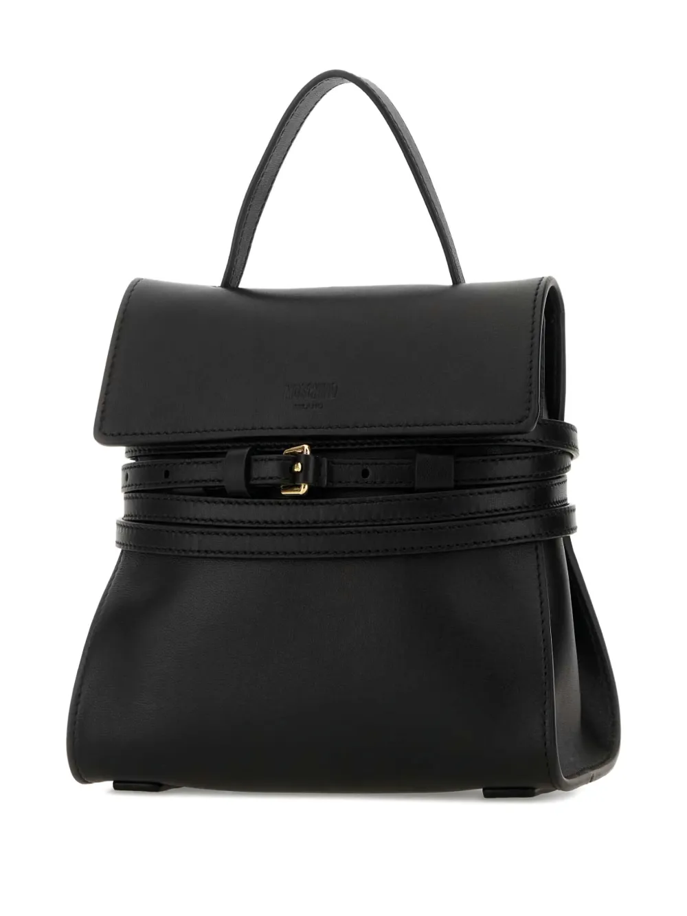 Moschino Small Structured Leather Handbag Buckle Detail In Black