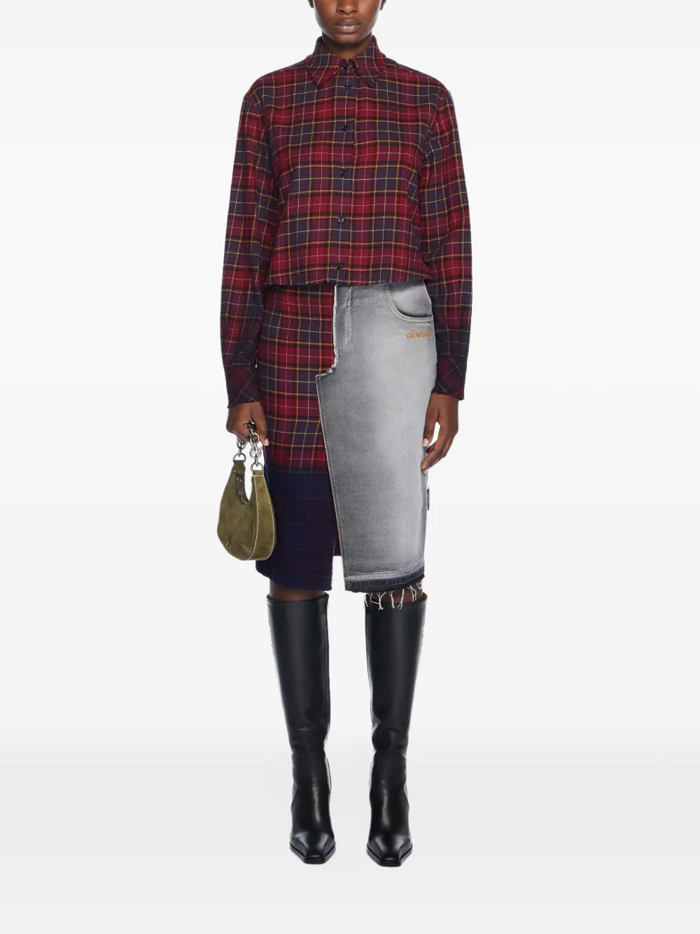 Off-White Midi-rok met patchwork en franje Grijs