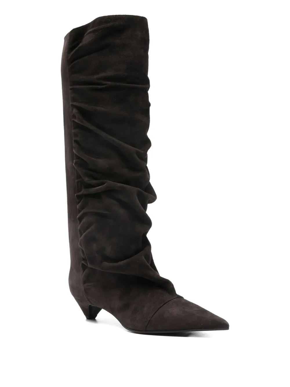 Lella Baldi Ruched Suede Knee-high Boots In Black