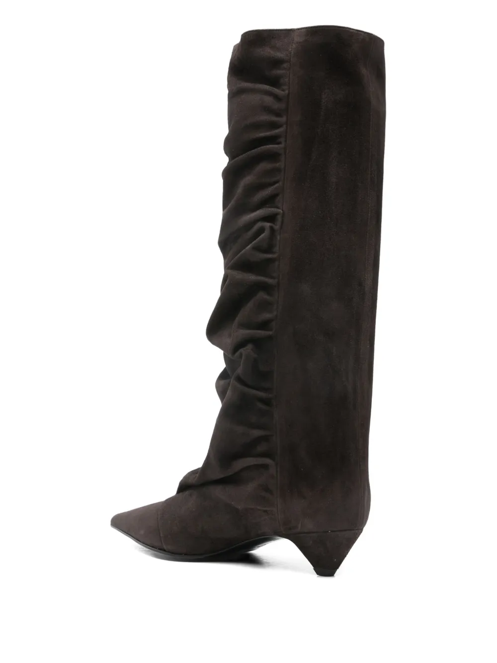 Lella Baldi Ruched Suede Knee-high Boots In Black