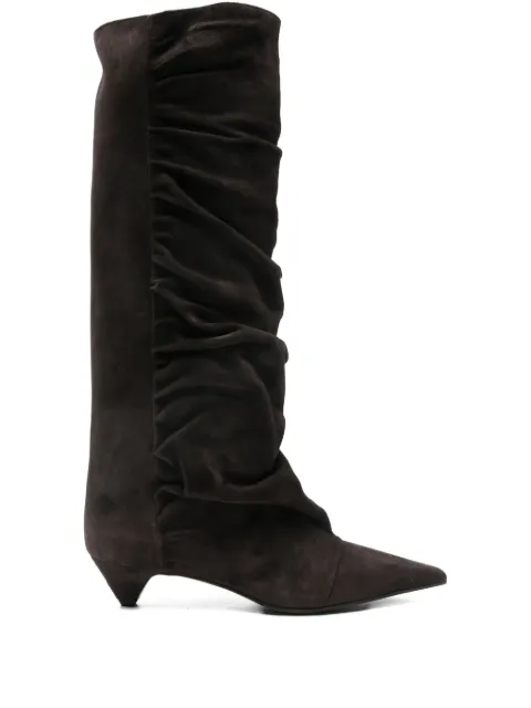 Lella Baldi ruched suede knee-high boots
