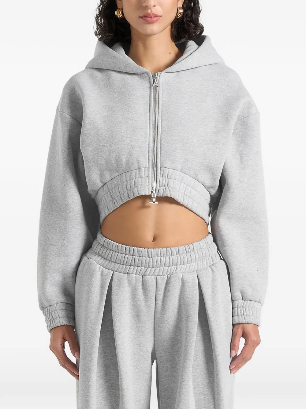 Manière De Voir Josiane Zip-up Cropped Hoodie In Gray