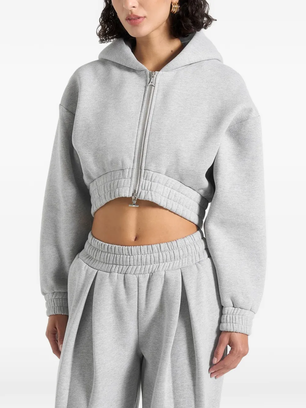 Manière De Voir Josiane Zip-up Cropped Hoodie In Gray