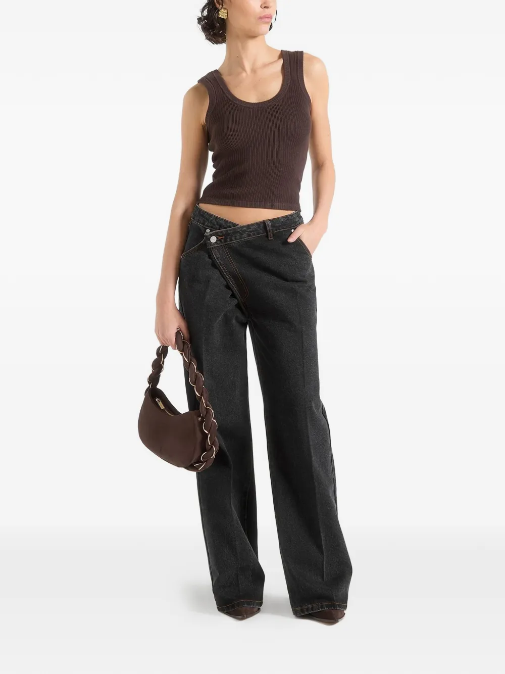 Manière De Voir Astrid gewassen wikkeljeans met wijde pijpen Zwart