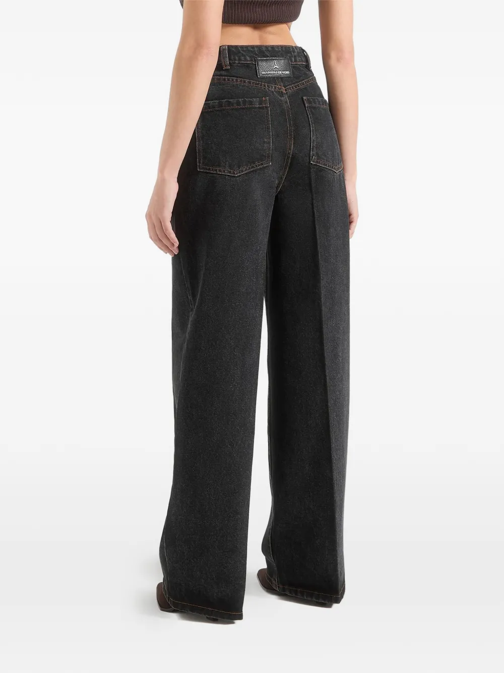 Manière De Voir Astrid gewassen wikkeljeans met wijde pijpen Zwart