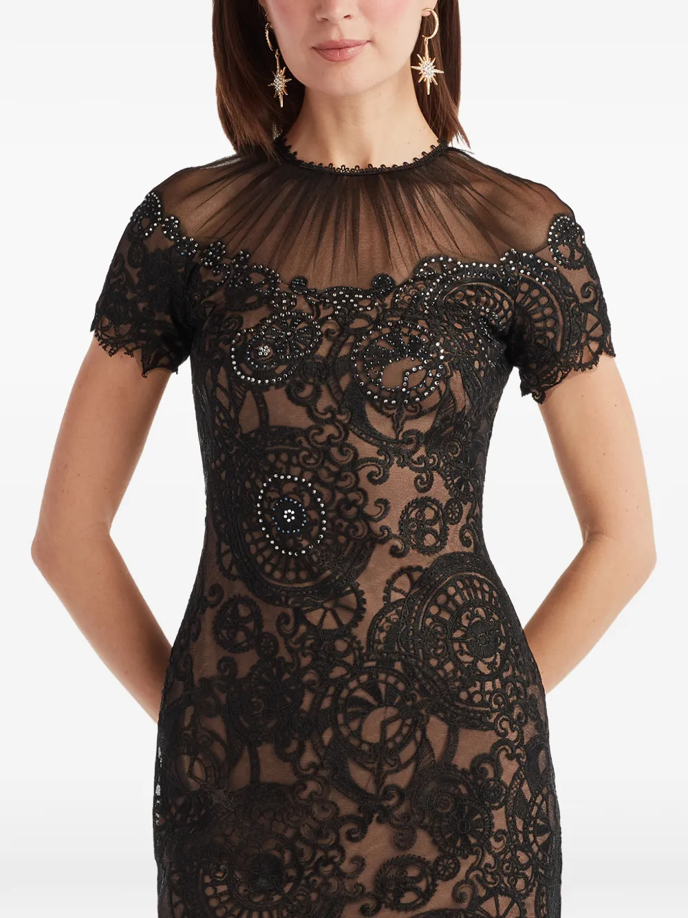 Tadashi Shoji Lace Embellished Midi Dress In Black