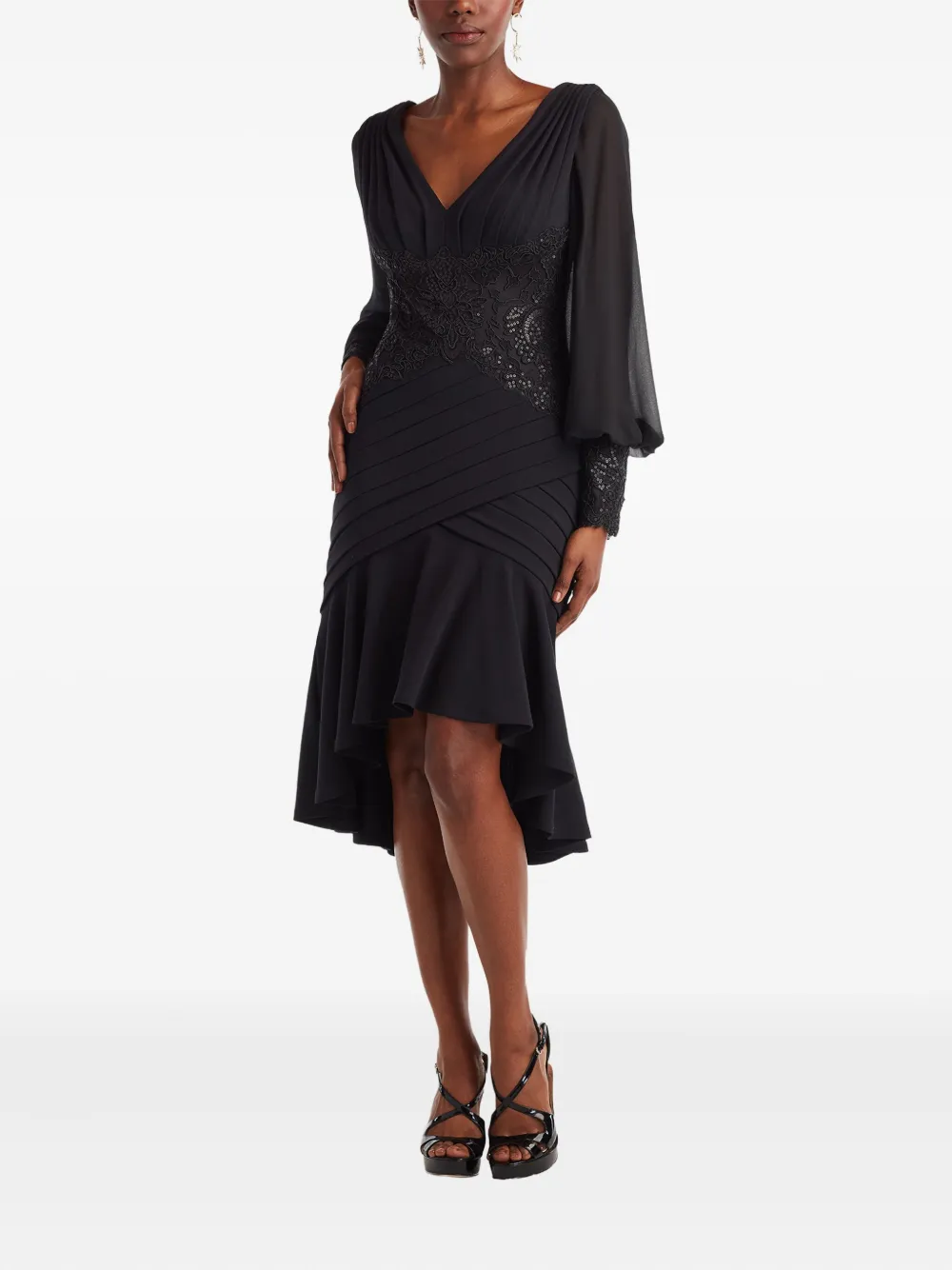 Tadashi Shoji Midi-jurk met pailletten en kant - Zwart