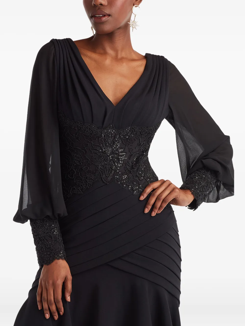 Tadashi Shoji Sequin Lace Midi Dress In Black