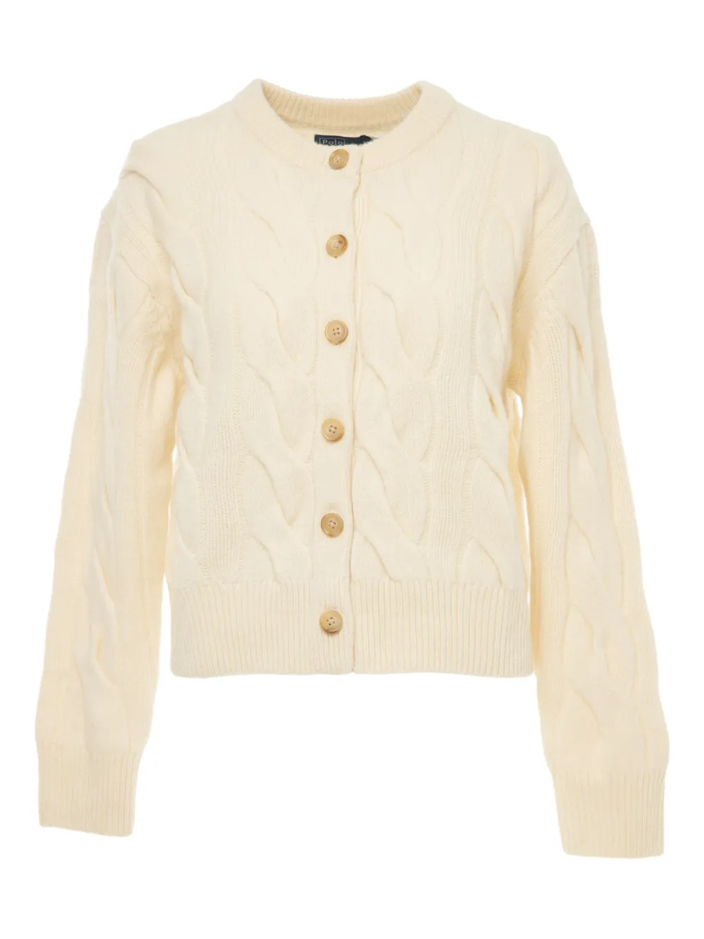 Polo Ralph Lauren Cable-knit Crew-neck Cardigan In Neutral