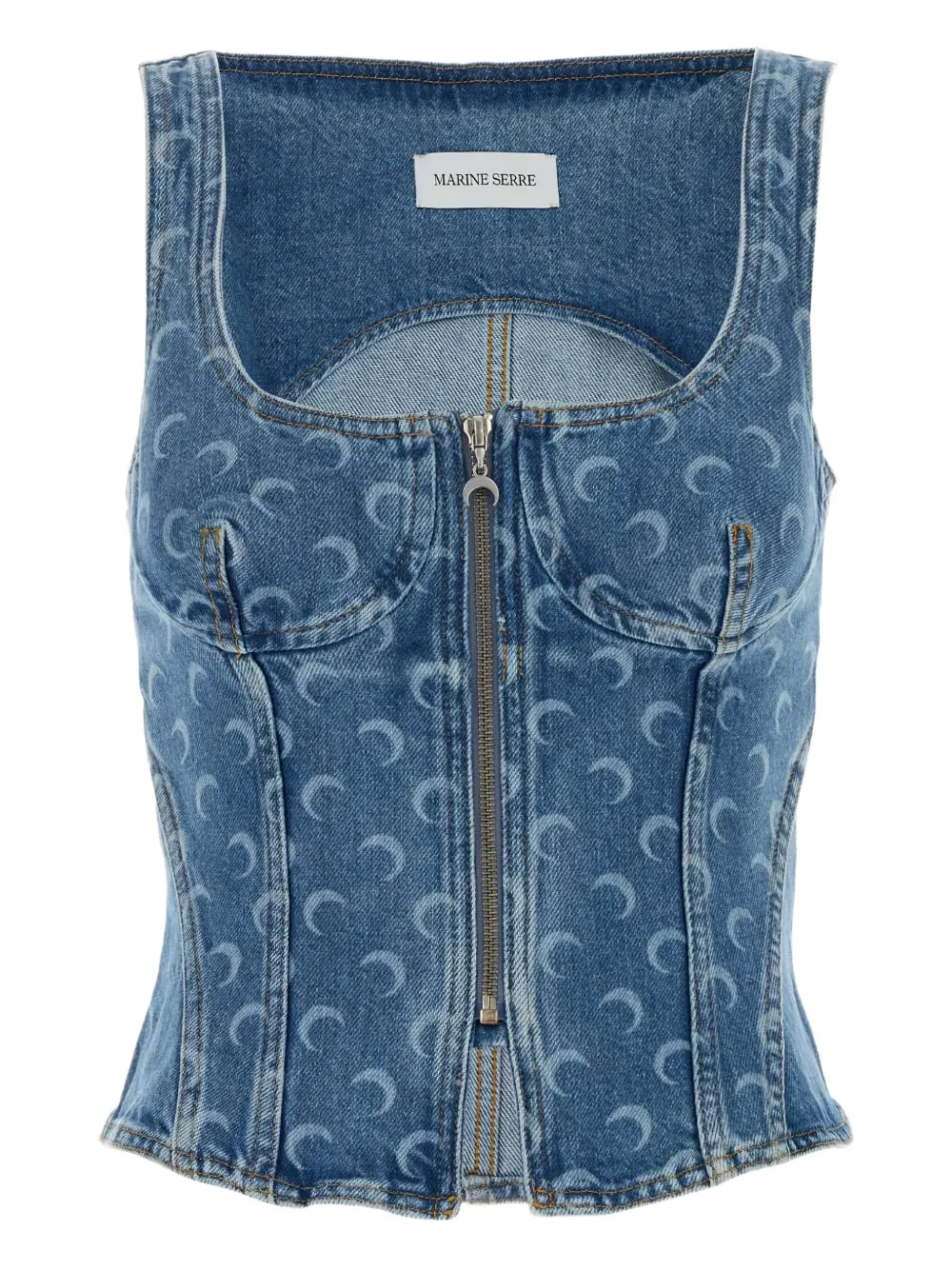Marine Serre Stylish Sleeveless Denim Patterned Top In Blue