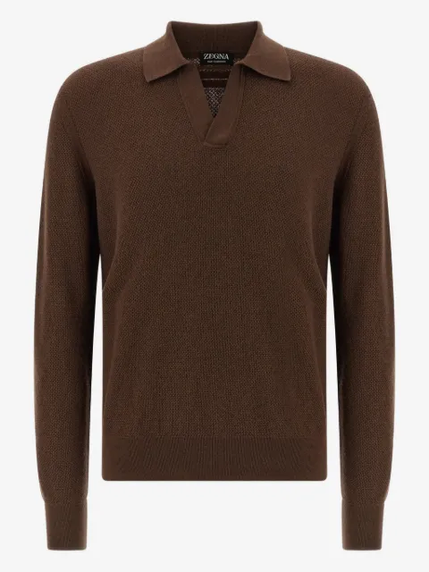 Zegna Oasi Jacquard-Poloshirt mit V-Ausschnitt