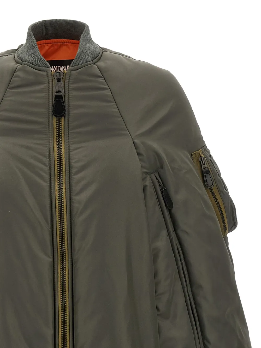 Junya Watanabe Padded Nylon Bomber-inspired Cape With Wool Knit Details In Green