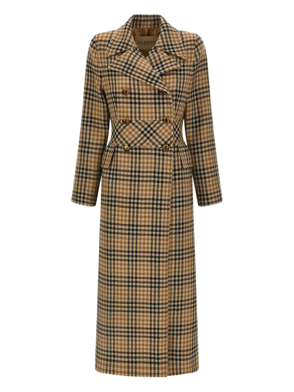 Valentino Double-breasted Houndstooth Wool Coat In Brown