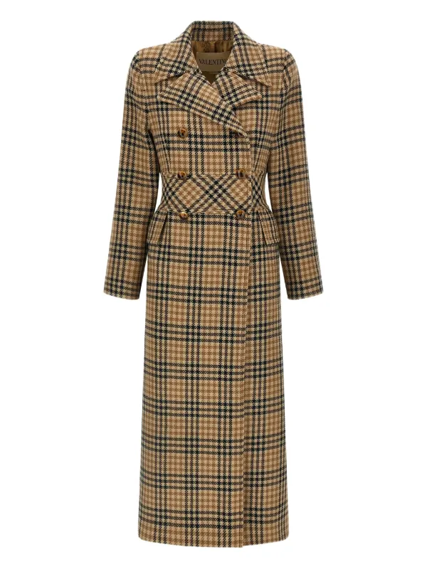 Valentino Garavani Houndstooth Wool Coat in Brown