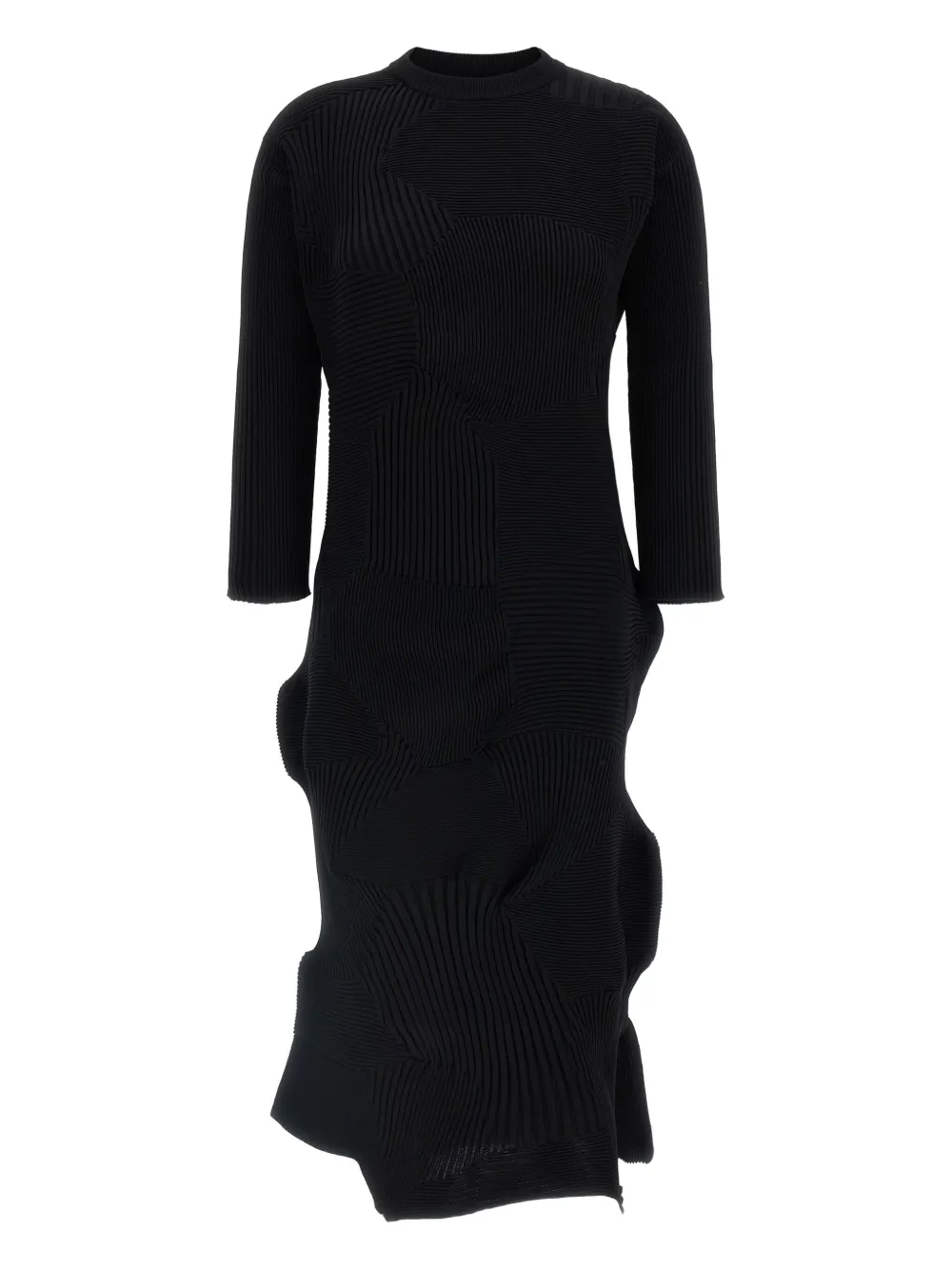 Issey Miyake Kone Kone Patchwork Pleated Midi Dress In Black