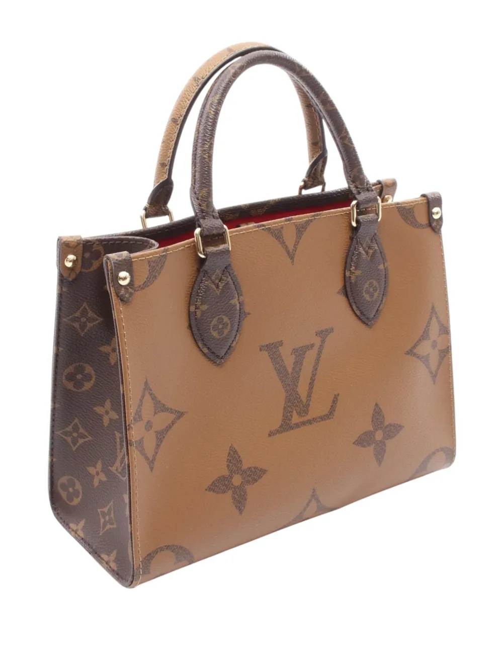 Pre-owned Louis Vuitton 2021-2025 Monogram Reverse Giant Onthego Pm Satchel In Brown