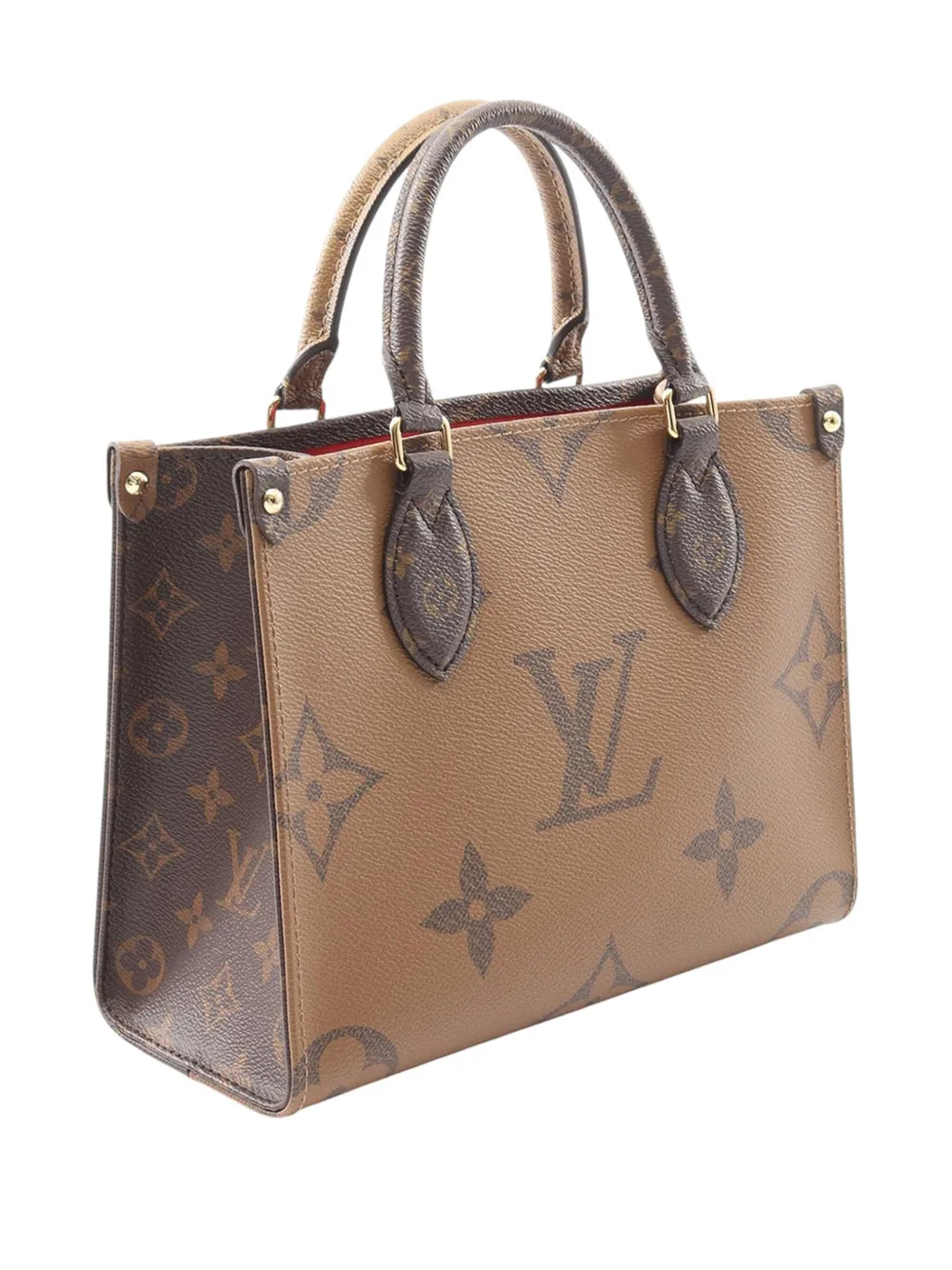 Pre-owned Louis Vuitton 2021-2025 Monogram Reverse Giant Onthego Pm Satchel In Brown