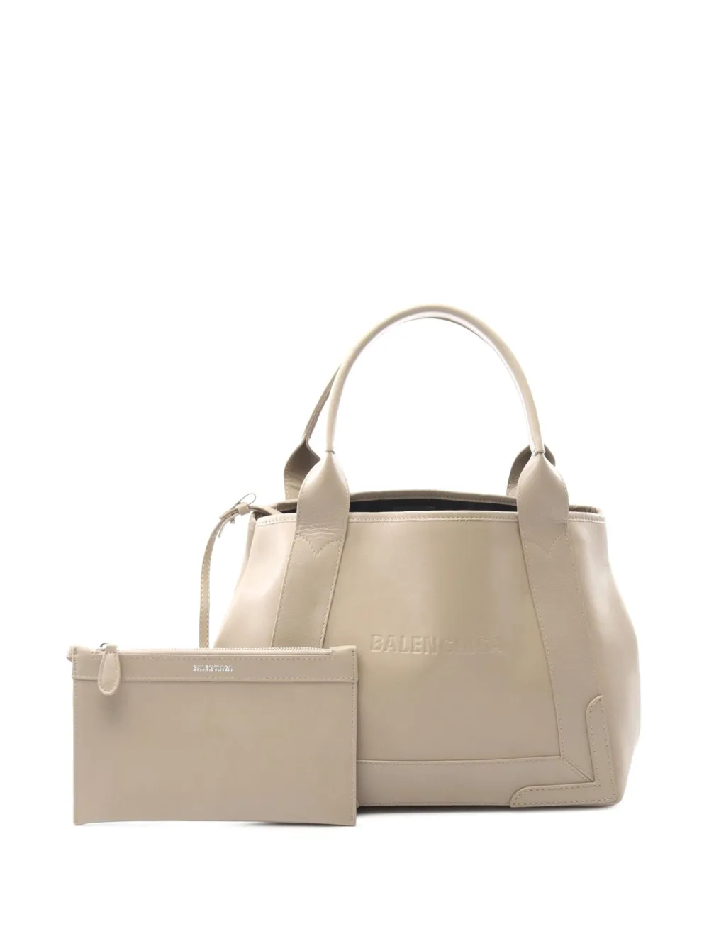 Pre-owned Balenciaga 2005-2025 Leather Navy Cabas Tote S Satchel In Brown