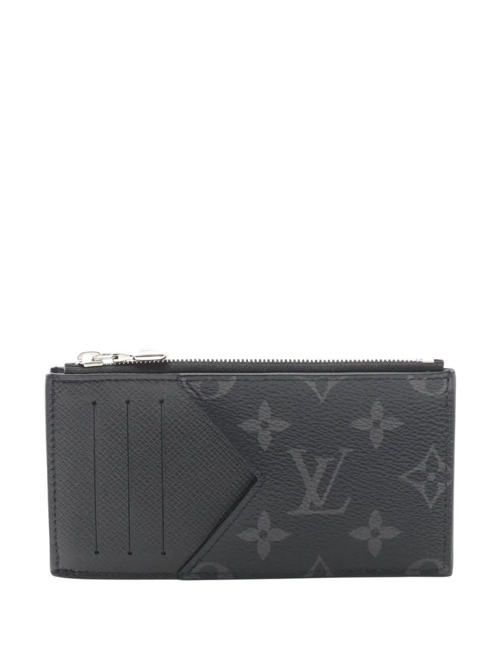 Pre-owned Louis Vuitton 2021-2025 Monogram Taigarama Coin Card Holder In Black