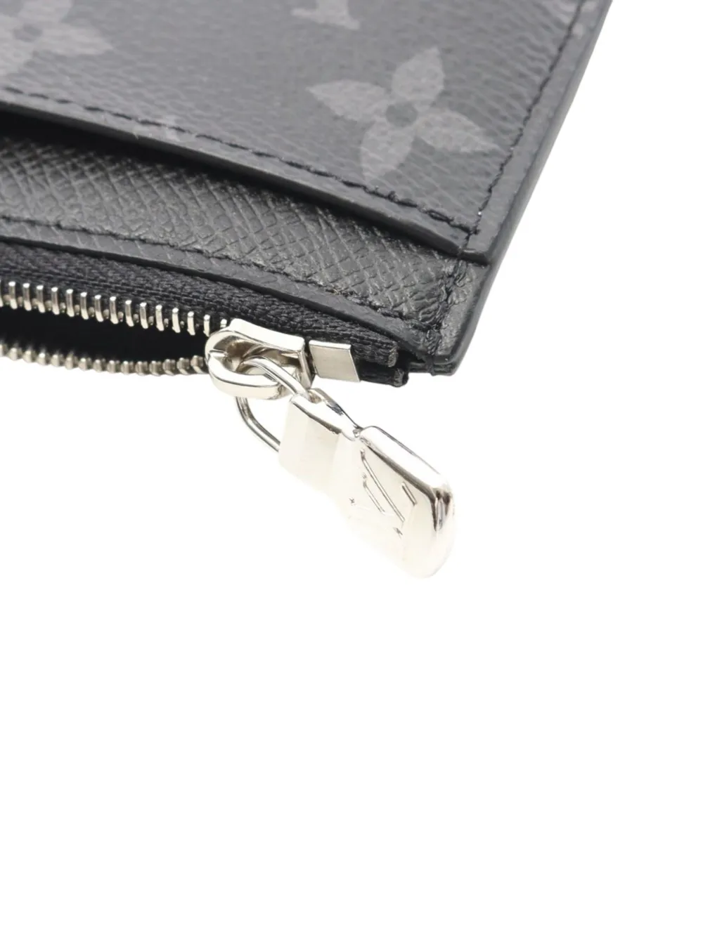 Pre-owned Louis Vuitton 2021-2025 Monogram Taigarama Coin Card Holder In Black