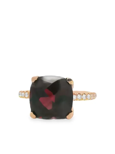 Lisa Nik 18K rose gold diamond and garnet cushion ring