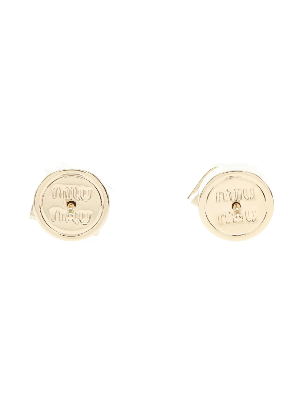 Pre-owned Miu Miu 2020s Logo-plaque Stud Earrings In Gold
