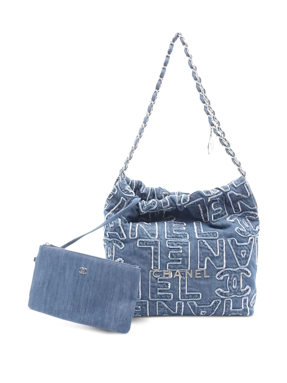 CHANEL Pre-Owned 2021s small Chanel 22 denim shoulder bag - Blu