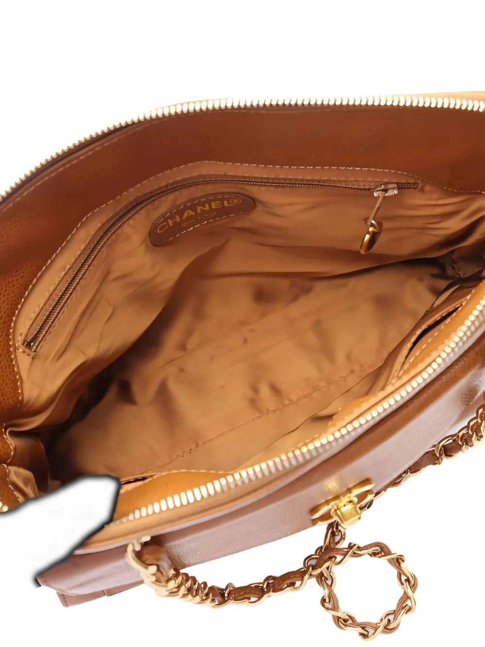 Pre-owned Chanel 1996-1997 Coco Mark Chain Shoulder Tote Bag In Brown