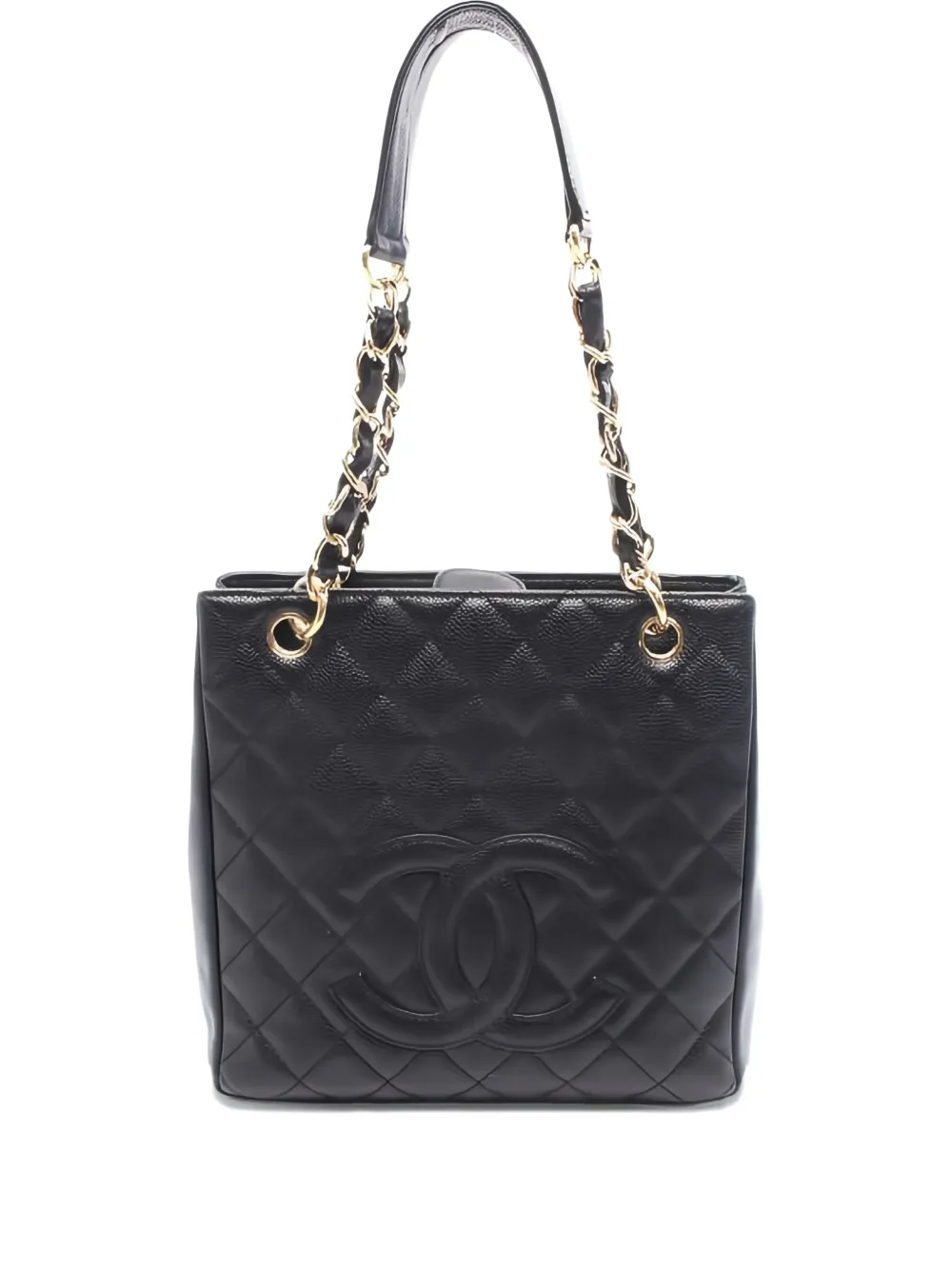 Pre-owned Chanel 2003-2004 Quilted Chain Tote Bag In Black