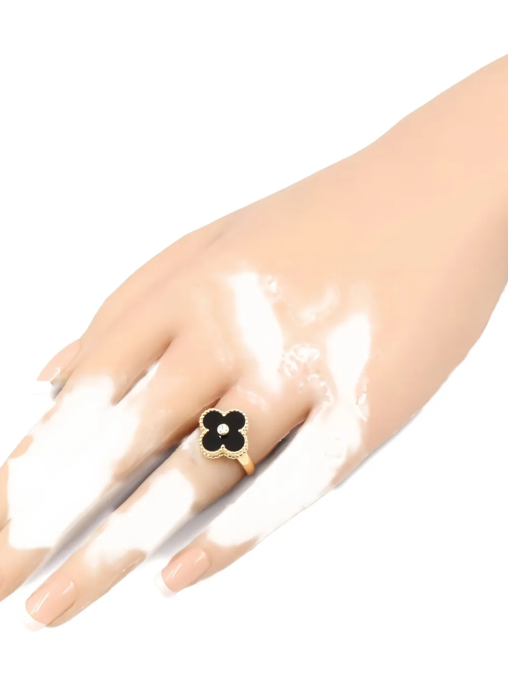 Pre-owned Van Cleef & Arpels 2010s 18k Yellow Gold Alhambra Diamond And Onyx Ring