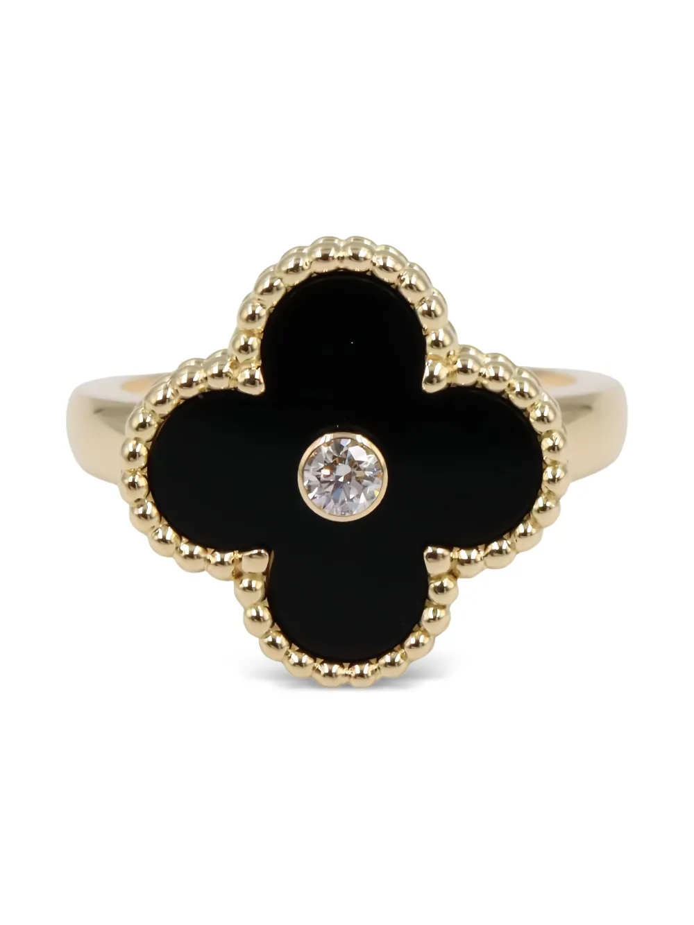 Van Cleef & Arpels Pre-Owned 2010s アルハンブラ ダイヤモンド＆オニキス リング 18Kイエローゴールド